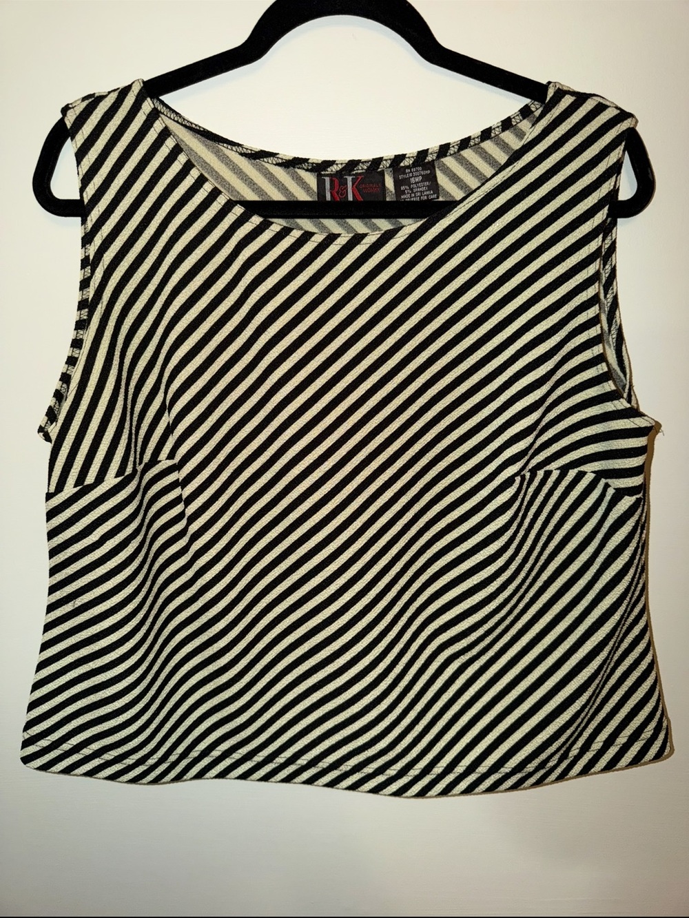 R & K Black and Mint Striped Sleeveless Top
